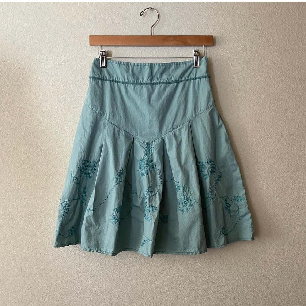 Vintage blue embroidered cross stitch midi skirt cottagecore boho fairy western